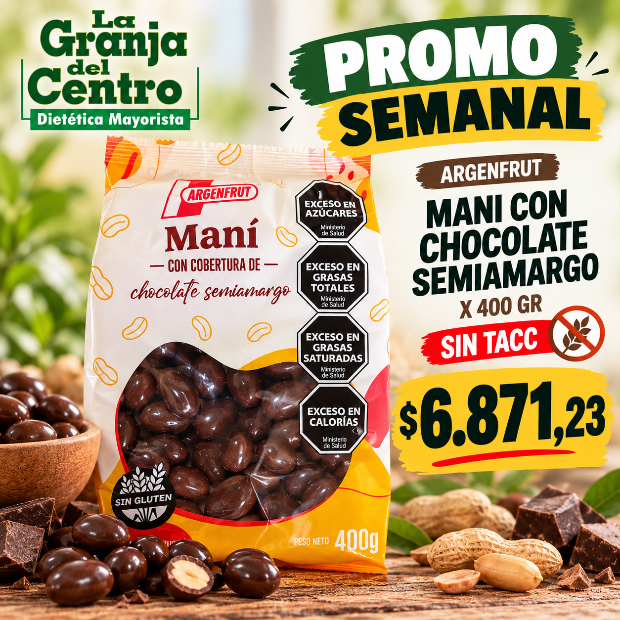 Ofertas y Promociones ARGENFRUT - MANI CON CHOCOLATE SEMIAMARGO X 400 GR SIN TACC promo semanal